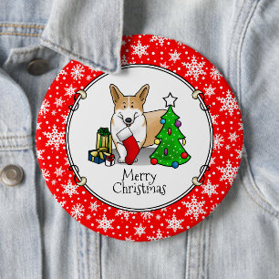 Chapa Redonda De 15 Cm Navidades 2 Pembroke Welsh Corgi (rojo 1) Tree Cut