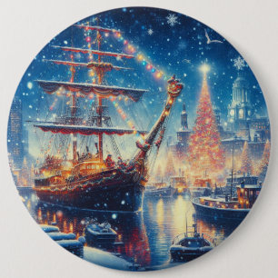 Chapa Redonda De 15 Cm Navidades/barco atracado en invierno