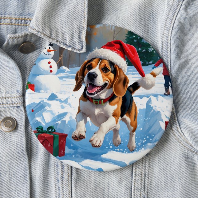 Chapa Redonda De 15 Cm Navidades Beagle en escena de nieve festiva (In situ)