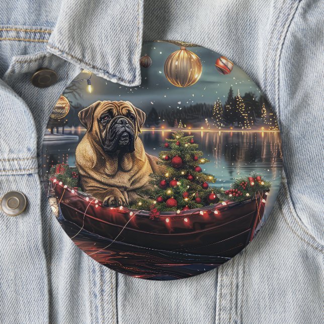 Chapa Redonda De 15 Cm Navidades Bullmastiff Voyage festivo (In situ)