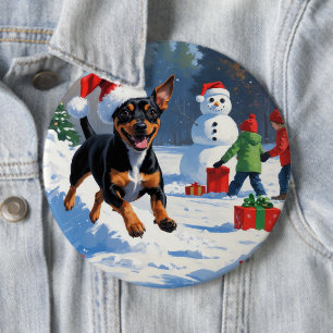 Chapa Redonda De 15 Cm Navidades de Affenpinscher en escena de nieve fest