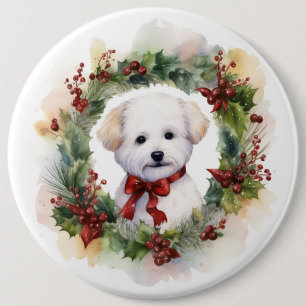 Chapa Redonda De 15 Cm Navidades de Bichon Frise Wreath Festimes Pup