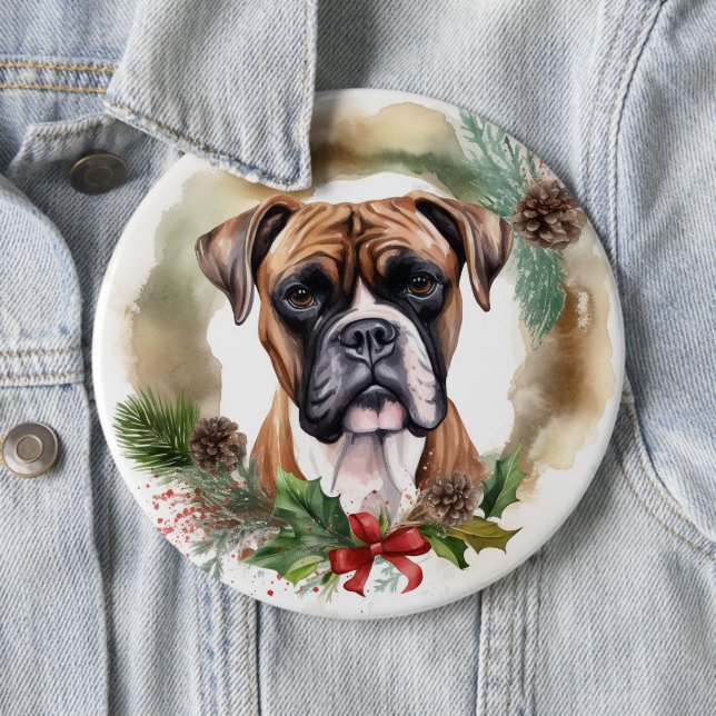 Chapa Redonda De 15 Cm Navidades de Boxer Wreath Festimes Pup (In situ)