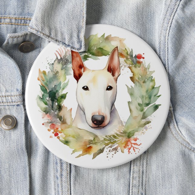 Chapa Redonda De 15 Cm Navidades de Bull Terrier Wreath Pup festivo (In situ)