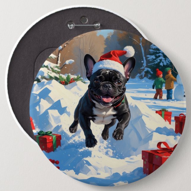 Chapa Redonda De 15 Cm Navidades de Bulldog de Francia negra celebran esc (Anverso y reverso)