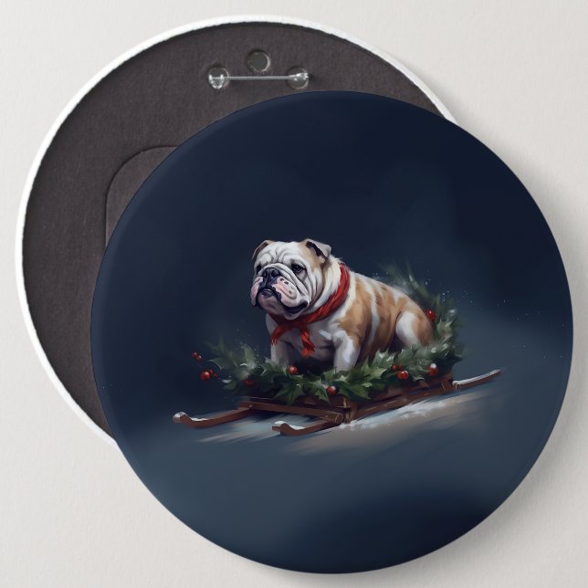 Chapa Redonda De 15 Cm Navidades de bulldog nevan invierno (Anverso y reverso)