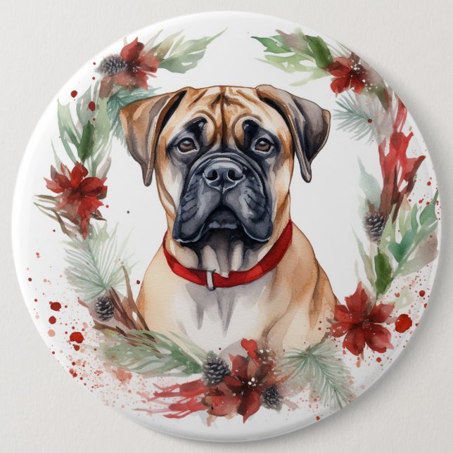 Chapa Redonda De 15 Cm Navidades de bullmastiff Wreath Festimes Pup (Anverso)