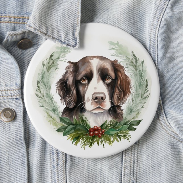Chapa Redonda De 15 Cm Navidades de espaniel Springer Wreath Festive Pup (In situ)