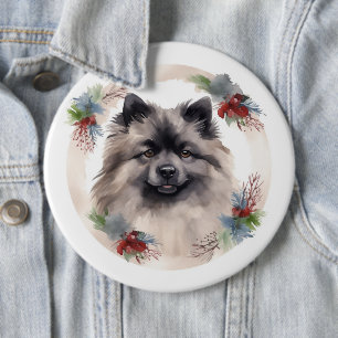 Chapa Redonda De 15 Cm Navidades de Keeshond Wreath Festive Pup