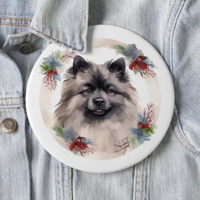 Chapa Redonda De 15 Cm Navidades de Keeshond Wreath Festive Pup (In situ)