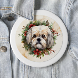 Chapa Redonda De 15 Cm Navidades de Lhasa Apso Wreath Festimes Pup