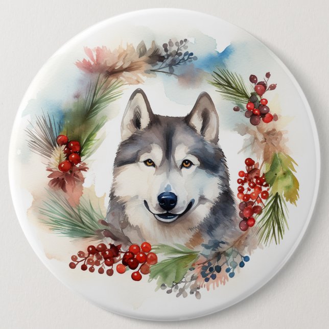 Chapa Redonda De 15 Cm Navidades de Malamute de Alaska escribieron presen (Anverso)