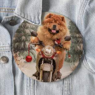 Chapa Redonda De 15 Cm Navidades de motocicleta Chow Chow Dog Riding