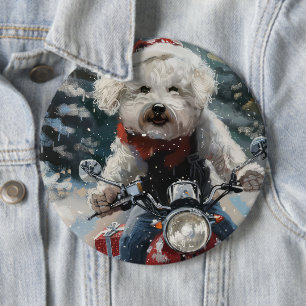 Chapa Redonda De 15 Cm Navidades de motocicletas Bichon Frise Dog Riding