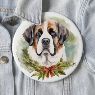 Chapa Redonda De 15 Cm Navidades de San Bernardo Wreath Pup festivo
