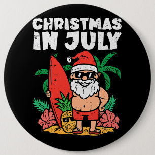 Chapa Redonda De 15 Cm Navidades De Santa Surfer Beach En Julio, Verano D