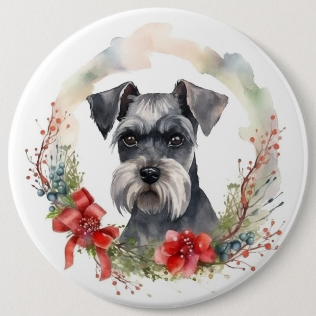 Chapa Redonda De 15 Cm Navidades de Schnauzer Wreath Festimes Pup (Anverso)