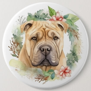 Chapa Redonda De 15 Cm Navidades de Shar Pei Wreath Festimes Pup