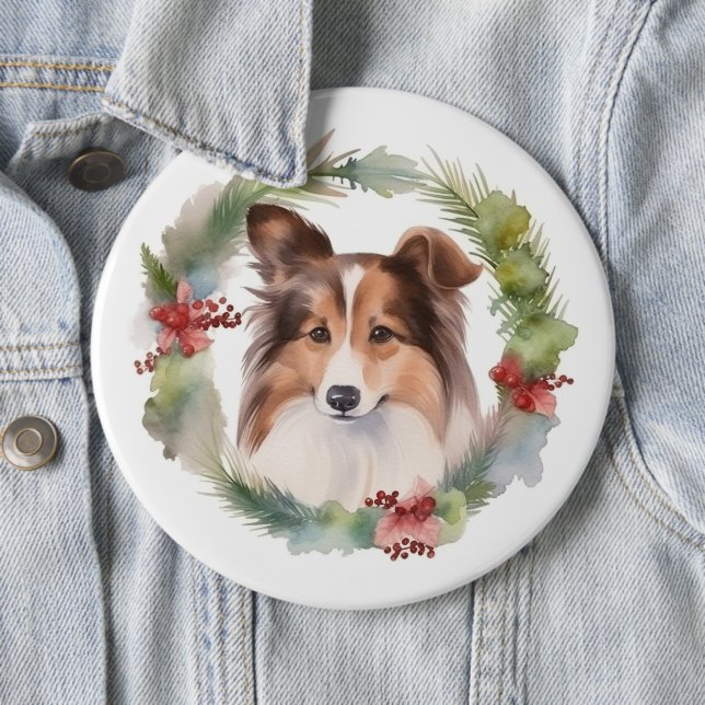 Chapa Redonda De 15 Cm Navidades de Shetland Sheepdog Wreath Festimes Pup (In situ)