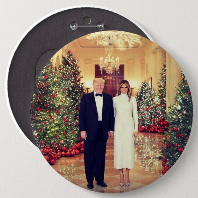 Chapa Redonda De 15 Cm Navidades de Trump para la Casa Blanca (Anverso y reverso)