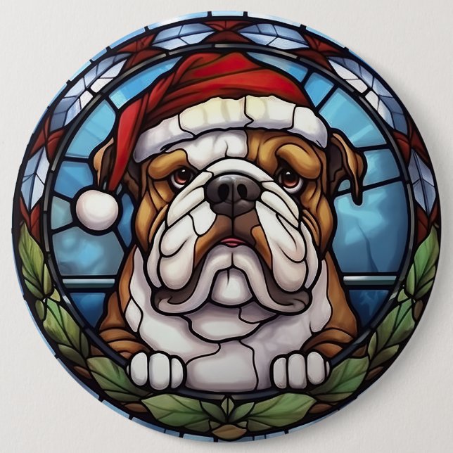 Chapa Redonda De 15 Cm Navidades de vidrio templado de bulldog (Anverso)