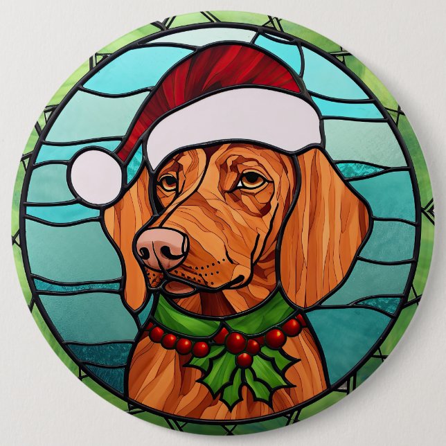 Chapa Redonda De 15 Cm Navidades de Vizsla Sained Glass (Anverso)
