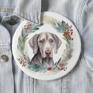 Chapa Redonda De 15 Cm Navidades de Weimaraner Wreath Festive Pup