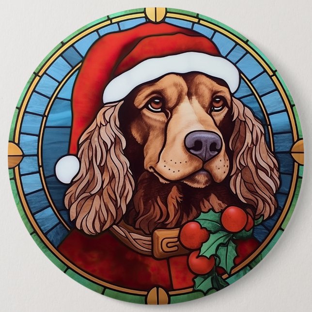 Chapa Redonda De 15 Cm Navidades del Cocker Spaniel StainGlass (Anverso)