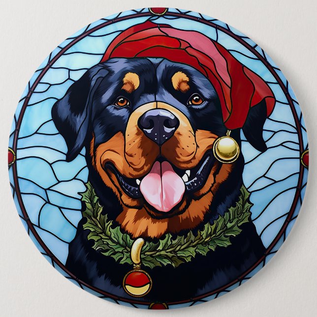 Chapa Redonda De 15 Cm Navidades del Rottweiler StainGlass (Anverso)