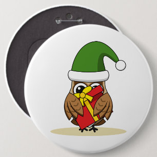 Chapa Redonda De 15 Cm Navidades Elf Owl con presente