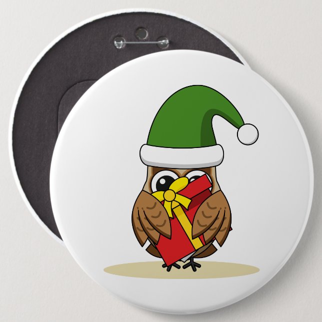 Chapa Redonda De 15 Cm Navidades Elf Owl con presente (Anverso y reverso)