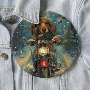 Chapa Redonda De 15 Cm Navidades en motocicleta de Dachshund