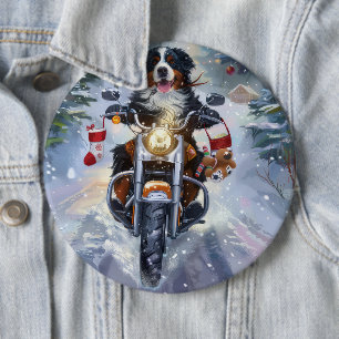 Chapa Redonda De 15 Cm Navidades en motocicleta de Montaña Perro de Berna