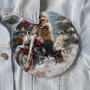 Chapa Redonda De 15 Cm Navidades en motocicleta Goldendoodle Dog Riding