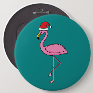 Chapa Redonda De 15 Cm Navidades Flamingo con Santa Hat