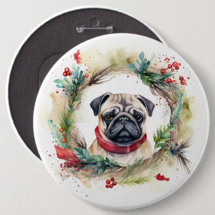 Chapa Redonda De 15 Cm Navidades Pug Wreath Festix Pup