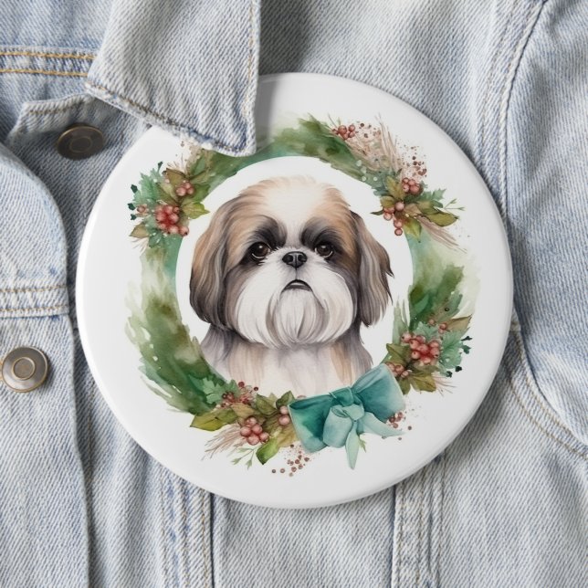 Chapa Redonda De 15 Cm Navidades Shih Tzu abuchean presentación festiva (In situ)