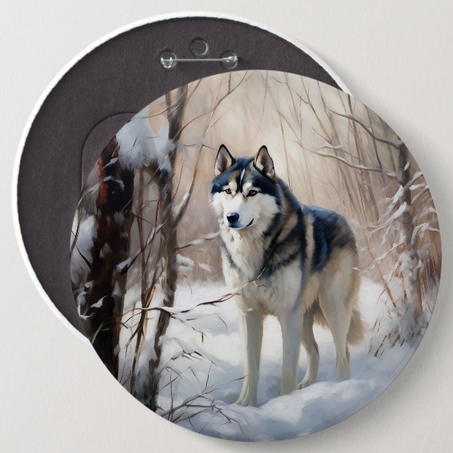Chapa Redonda De 15 Cm Navidades Siberian Husky Let It Snow (Anverso y reverso)