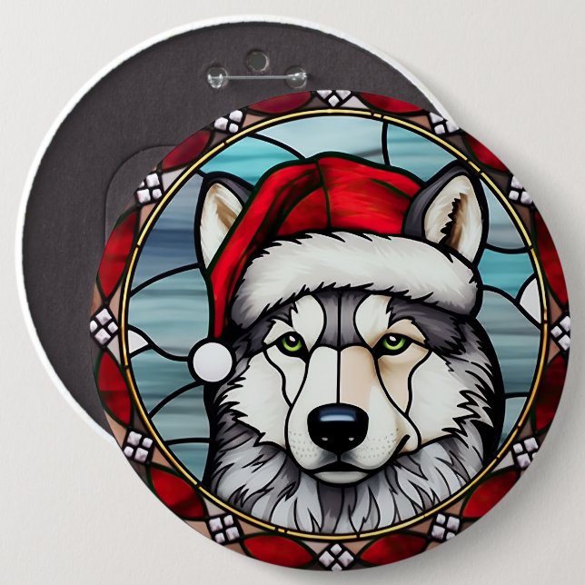 Chapa Redonda De 15 Cm Navidades Siberian Husky Staines Glass (Anverso y reverso)