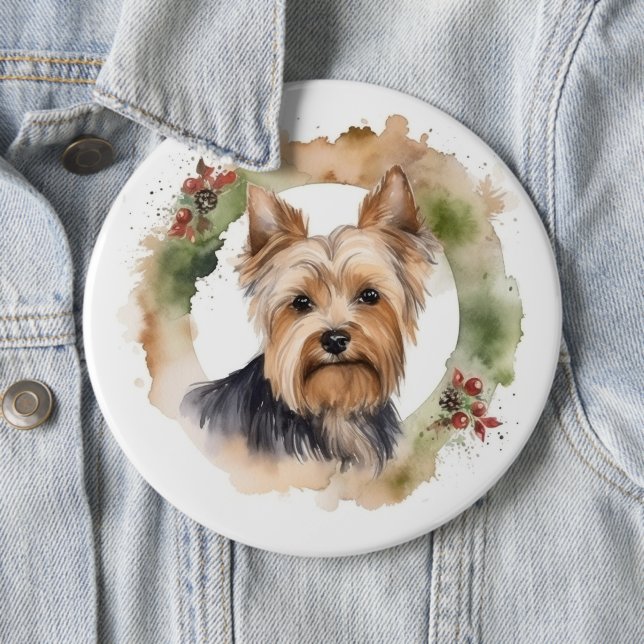 Chapa Redonda De 15 Cm Navidades Terrier de Yorkshire Wreath Festimes Pup (In situ)