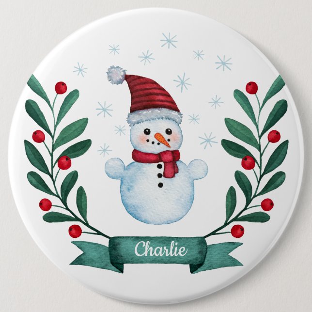 Chapa Redonda De 15 Cm Navidades Watercolor Snowman Personalizado (Anverso)