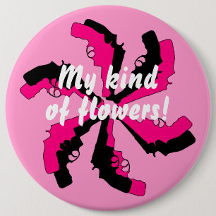 Chapa Redonda De 15 Cm Negro del rosa de la flor del arma femenino