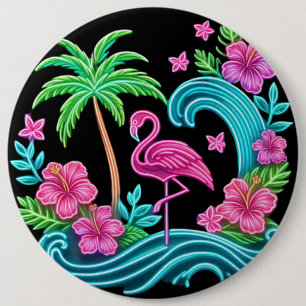 Chapa Redonda De 15 Cm Neon Flamingo Tropical