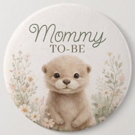 Chapa Redonda De 15 Cm Neutral Watercolor Otter Mommy-to-Be | Baby Shower