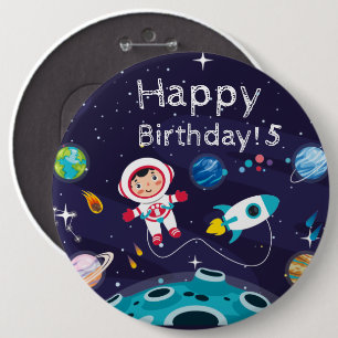 Chapa Redonda De 15 Cm Niña astronauta en la luna, nombre monogramado