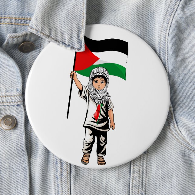 Chapa Redonda De 15 Cm Niño con bandera palestina de Keffiyeh (In situ)