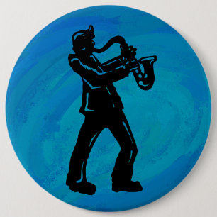 Chapa Redonda De 15 Cm Noches de boogie de Nueva York Azul saxofónico