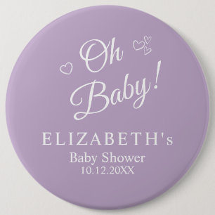 Chapa Redonda De 15 Cm "Oh Baby" Lavender Baby Shower Minimalista moderno