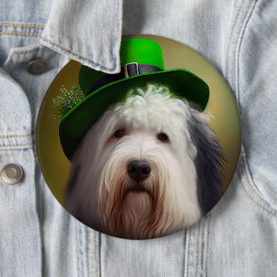 Chapa Redonda De 15 Cm Old English Sheepdog con vestido del Día de San Pa