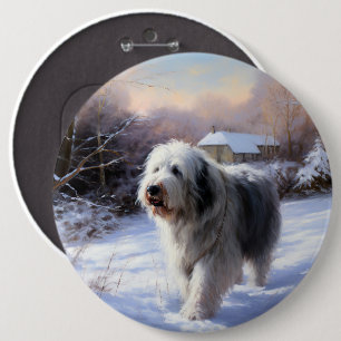 Chapa Redonda De 15 Cm Old English Sheepdog Deja que nieve Navidad